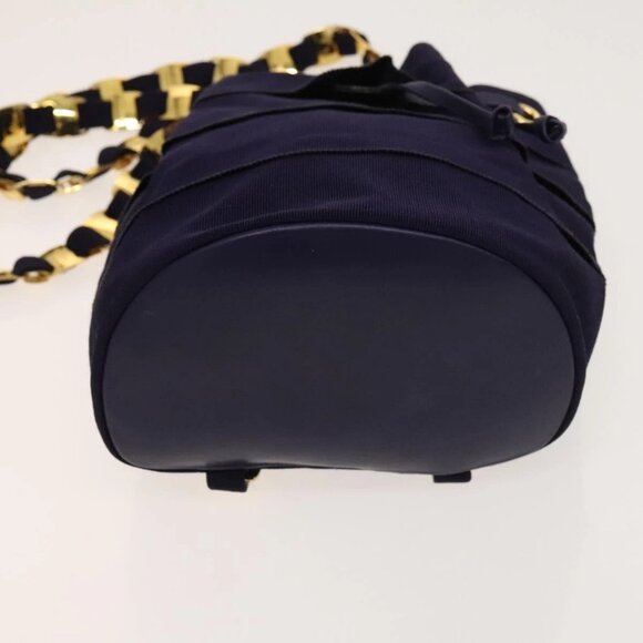 Salvatore Ferragamo Vala Chain Backpack Canvas Navy Gold Auth BA3335 main image 8